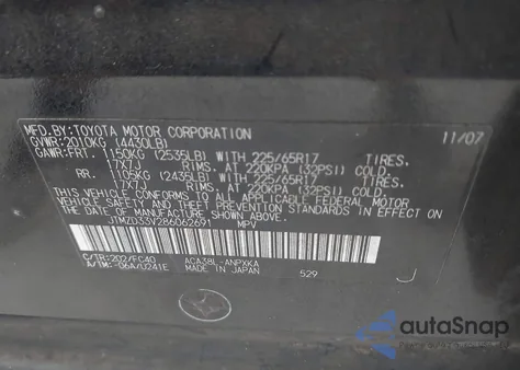 2008 Toyota Rav4 z USA, uszkodzony, nr VIN JTMZD33V286062691